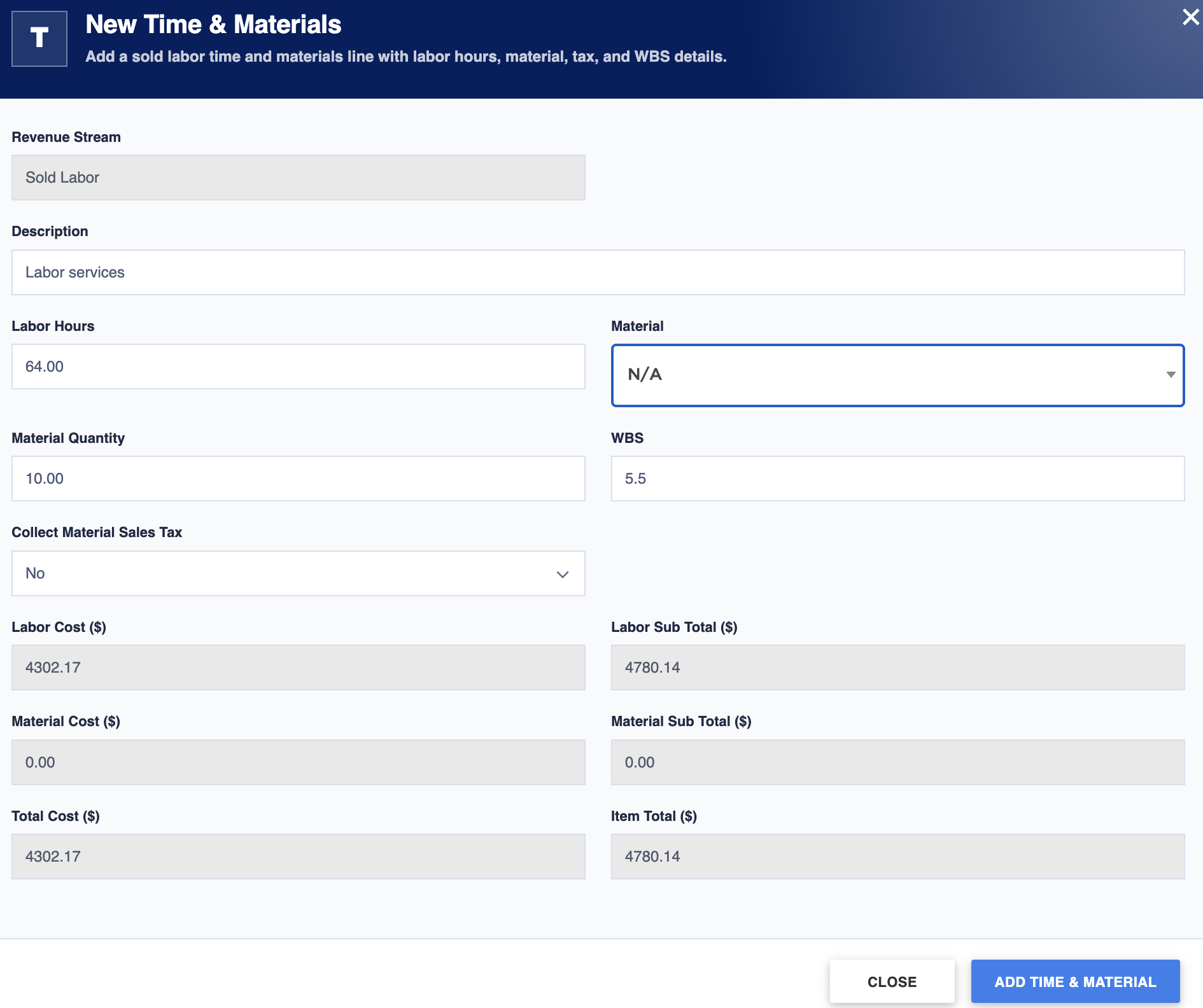Time and materials estimating