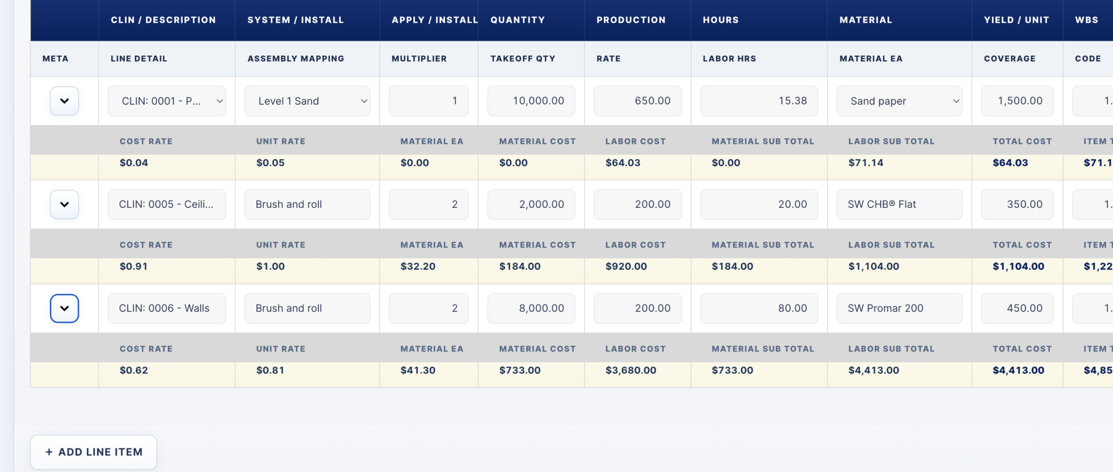 Takeoff estimating metadata view